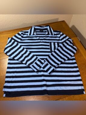 Talbots Woman’s XL Blue Stripe Long Sleeve Polo With Pocket